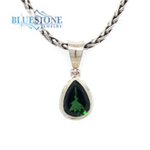 Small Sterling Silver Pendant with a 7mm x 11mm Pear Cut Green Tourmal